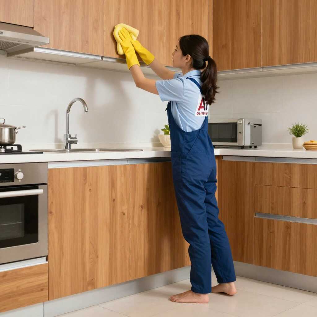 female wiping kitchen cabinets female wiping kitchen cabinets