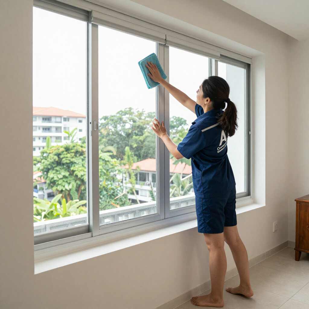 female wiping the windows female wiping living room windows
