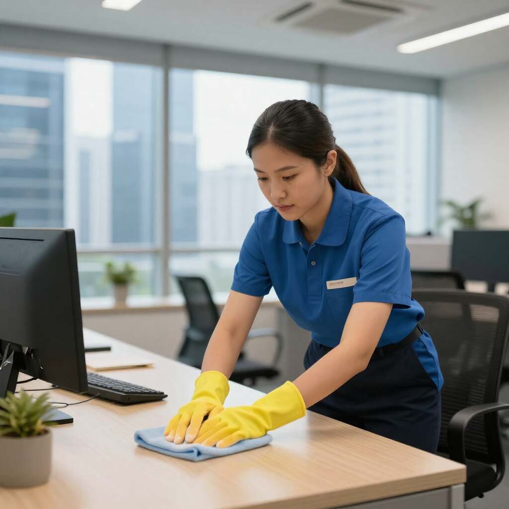 female-worker-wiping-office-table Part Time Cleaner