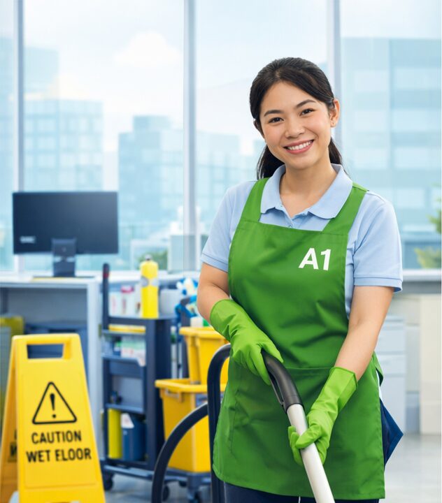 Office Cleaning image image of a woman cleaning the office